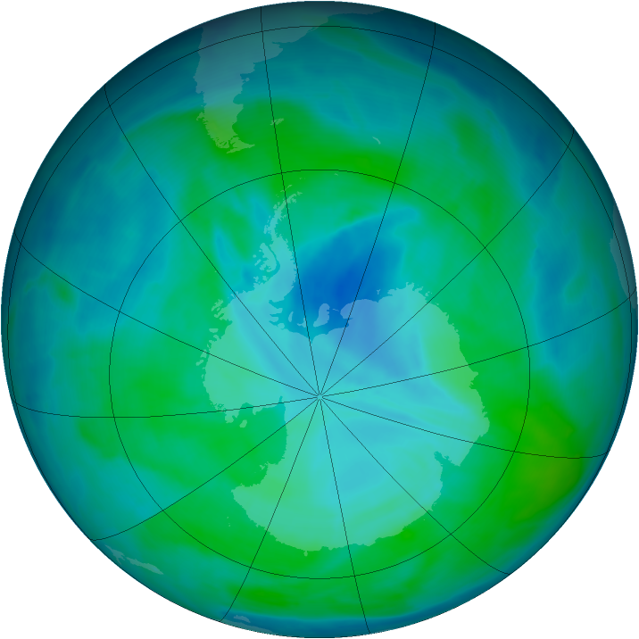 Antarctic ozone map for 05 January 2009